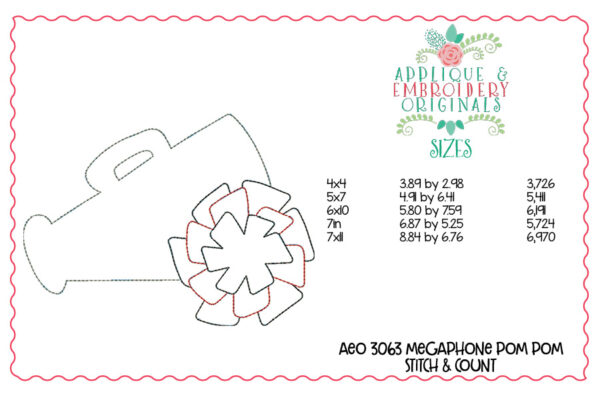 3063 Megaphone Pom Pom Applique Design - Image 2
