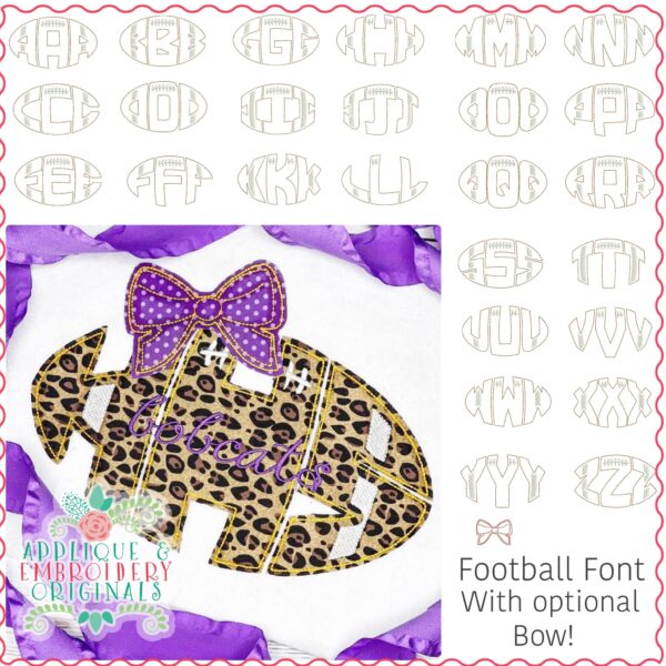 3077 Football with Optional Bow Applique Font - Image 2