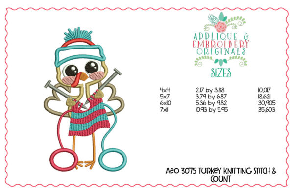 3075 Turkey Knitting Applique Design - Image 2