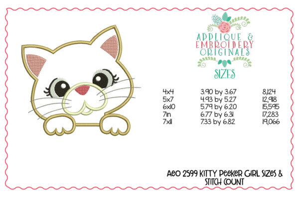 2599 Kitty Peeker Girl Applique Design - Image 3