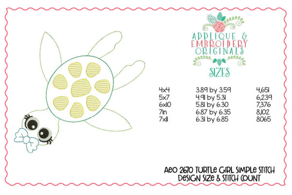 2670 Turtle Girl Applique Design - Image 4