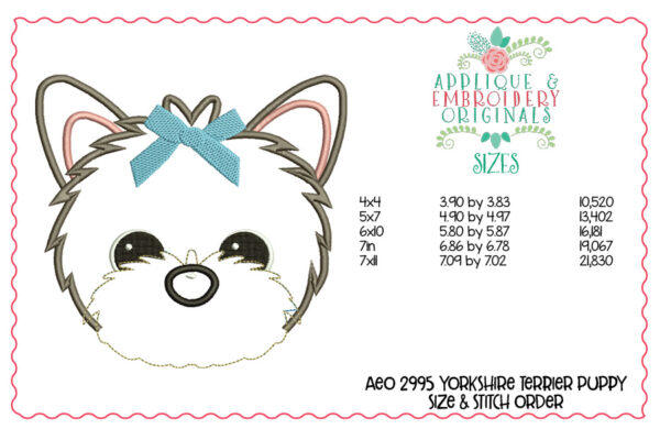 2995 Yorkshire Terrier Puppy Applique Design - Image 2