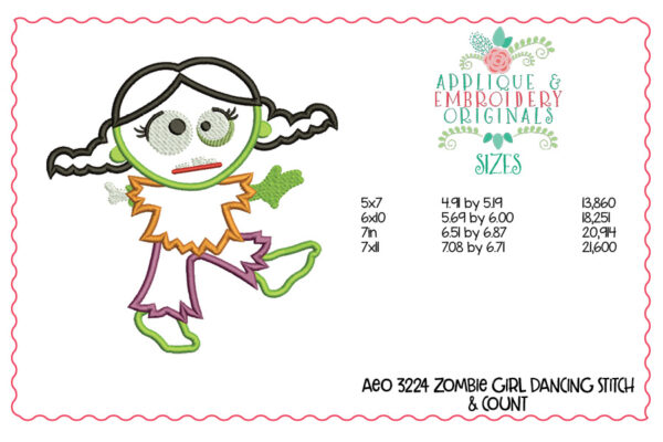 3224 Zombie Girl Dancing Applique Design - Image 2