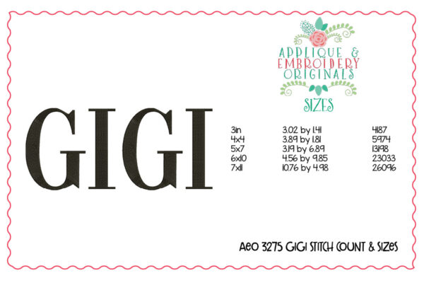 3275 Gigi Embroidery Design - Image 2