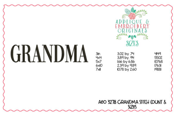 3278 Grandma Embroidery Design - Image 2