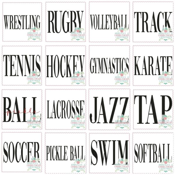 3520 SPORTS Set Word Art Embroidery Design - Image 2