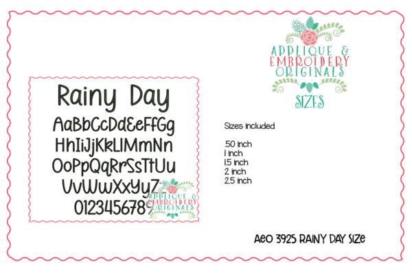 3925 Rainy Day Embroidery Font - Image 3