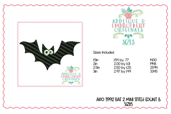 3992 Bat 2 Mini Embroidery Design - Image 2