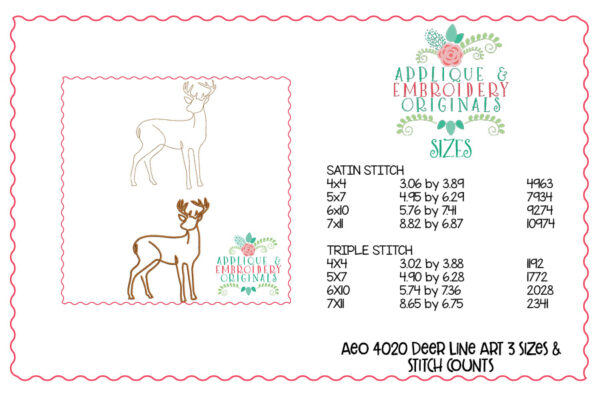 4020 Deer Line Art 3 Embroidery Design - Image 3