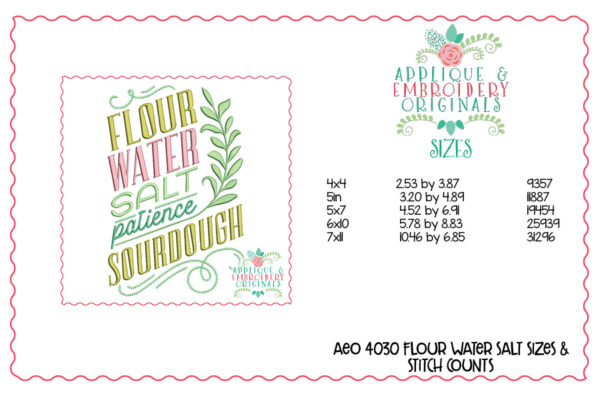 4030 Flour Water Salt Embroidery Design - Image 3