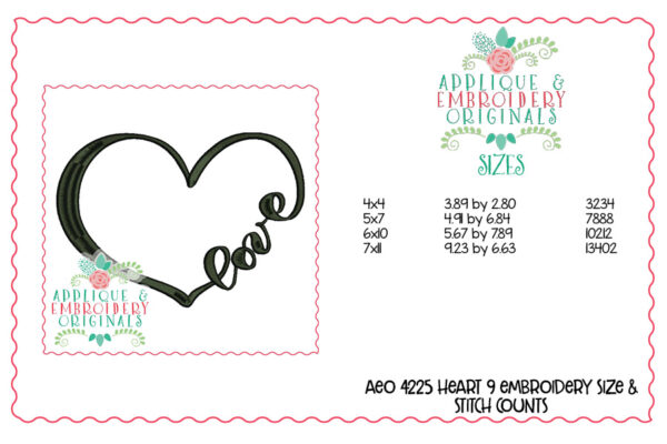 4225 Heart 9 Embroidery Design - Image 4