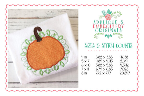 008 Pumpkin 2 with Swirls Applique Design - Image 2