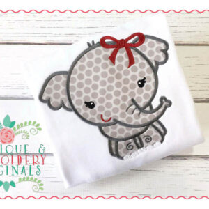 1427 Elephant Mascot Full Body Girl with Bow Applique Design