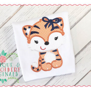037 Tiger Mascot Girl with Bow Full Body Applique Design
