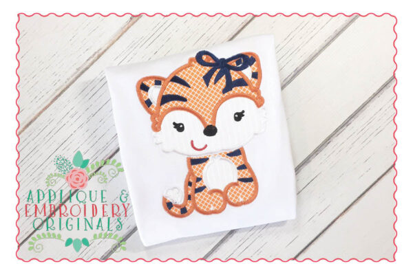 037 Tiger Mascot Girl with Bow Full Body Applique Design