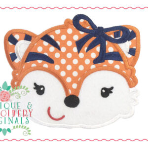 039 Tiger Mascot Head Girl with Bow Applique Design
