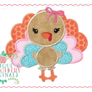 042 Turkey Girl with Bow Applique Design