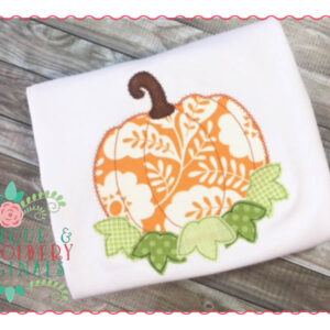062 Pumpkin with Frayed Leaves Applique Design