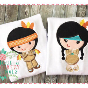 066 Native American Indian Kids Set Applique Design