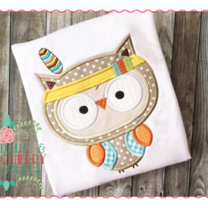 071 Owl with Native Feathers Applique Design