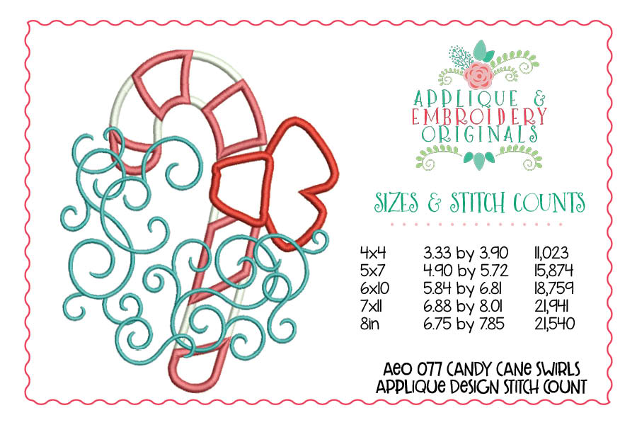 AEO 077 Christmas Candy Cane Swirls Applique