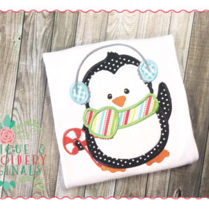 089 Christmas Penguin Candy Cane Applique Design