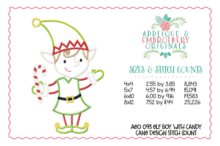 AEO 093 Elf with Candy Cane Applique Design