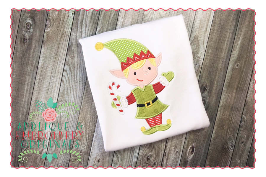 AEO 093 Elf with Candy Cane Applique Design