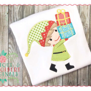 094 Christmas Elf Boy with Presents Applique
