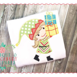 095 Christmas Elf Girl with Presents Applique Design
