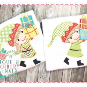 096 Christmas Elf SET with Presents Applique Design