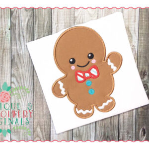 099 Gingerbread Boy with Bow Tie Applique Design