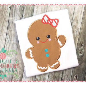 100 Gingerbread Girl with Bow Applique Design