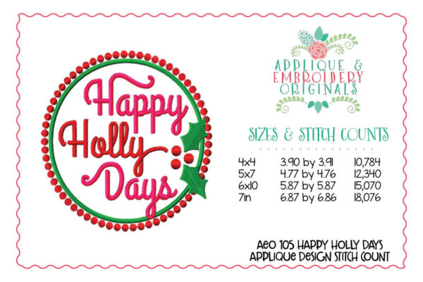 105 Happy Holly Days Applique Design - Image 2