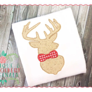 108 Reindeer Silhouette Bow Tie Applique Design
