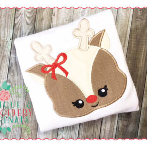 110 Reindeer Face Girl Applique Design