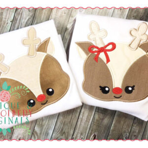 111 Reindeer Face Boy and Girl SET Applique Design
