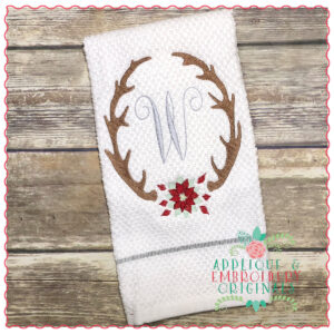1216 Antler and Poinsettia Wreath Embroidery Design