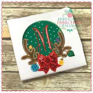 1218 Antler Bow Monogram Frame Applique Design