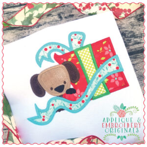 1221 Christmas Present Puppy Applique Design