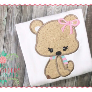 123 Bear Scarf Girl Bow Applique Design