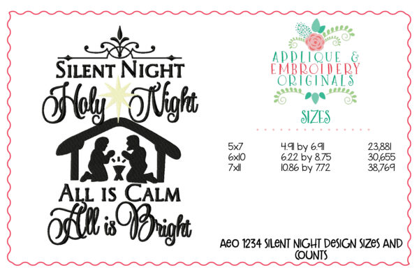 1234 Silent Night Holy Night Embroidery Design - Image 3
