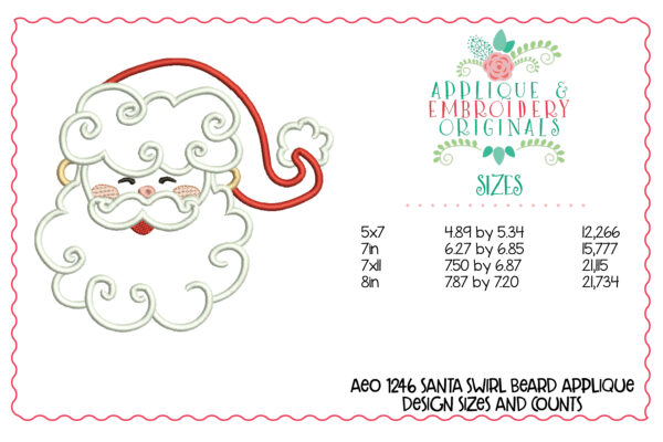 1246 Christmas Santa Swirl Beard Applique Design - Image 3