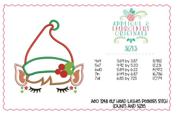 1248 Elf Head Lashes Peekers Topper Applique Design - Image 2