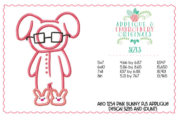 1254 Christmas Pink Bunny PJs Applique Design - Image 2