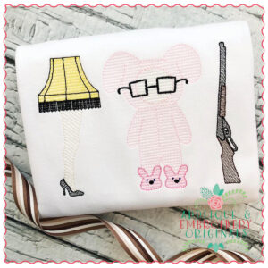 1256 Christmas Pink Bunny PJ Sketch Trio Embroidery Design