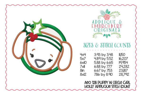 128 Puppy in Circle Girl with Holly Applique Design - Image 2