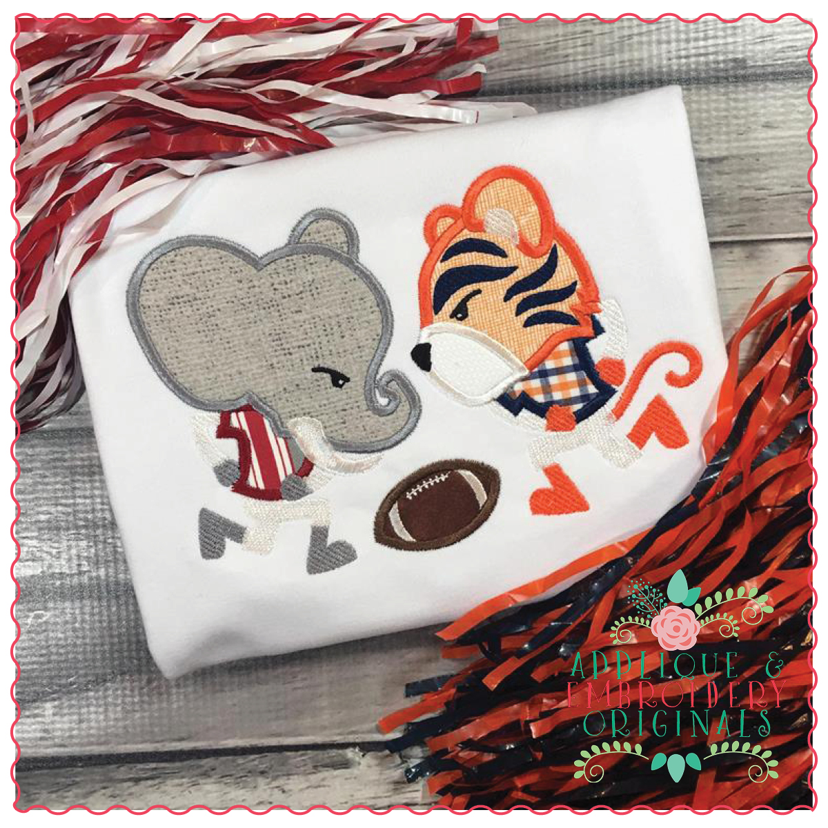 1296 Elephant vs Tiger Football Applique Design
