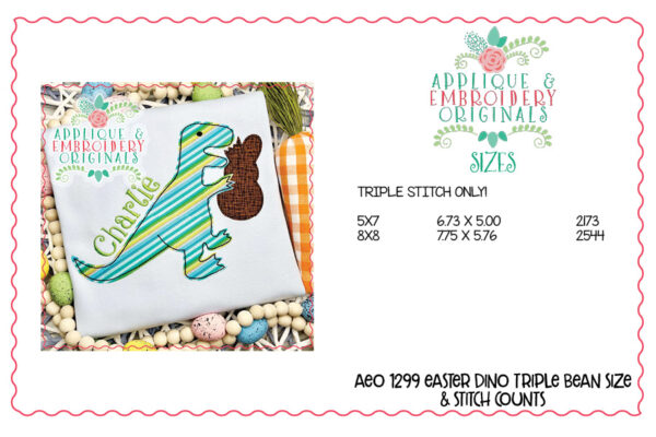 1299 Easter Dino Bean Stitch Applique Design - Image 2
