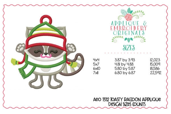 1312 Winter Toasty Raccoon Applique Design - Image 3